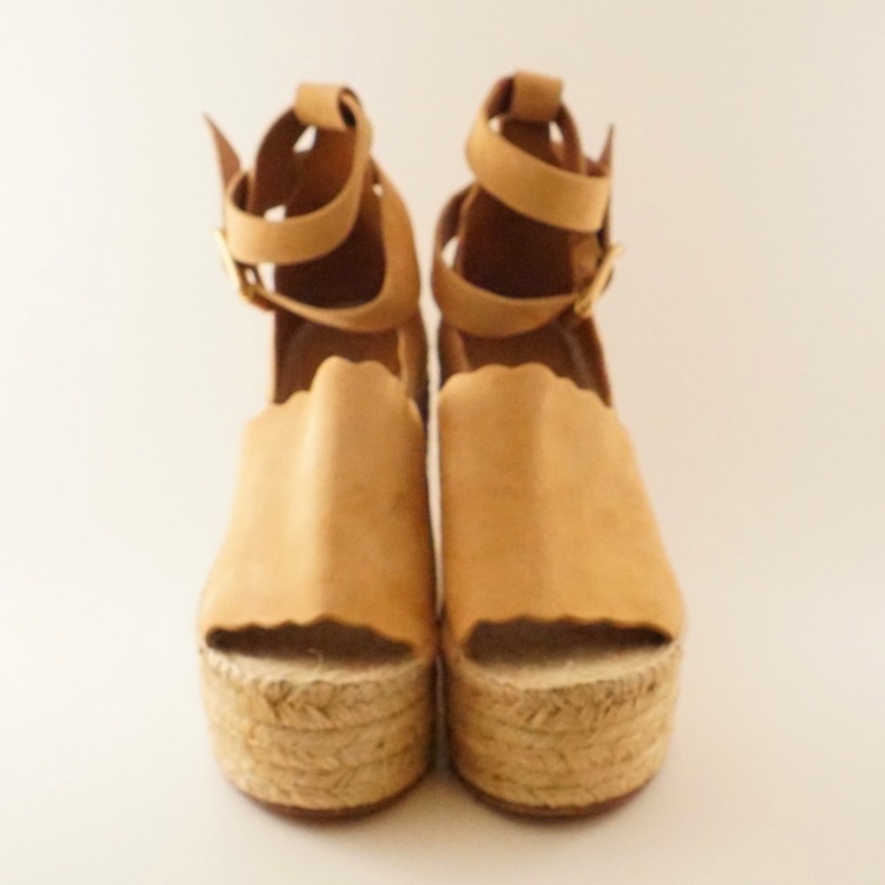 Chloe Scallop Suede Espadrille Wedge in size 37